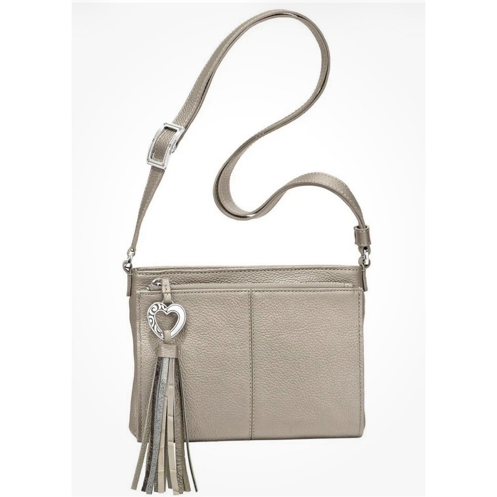 Brighton Barbados City Organizer Crossbody Leather Handbag ZINC PEARL - Picture 2 of 8